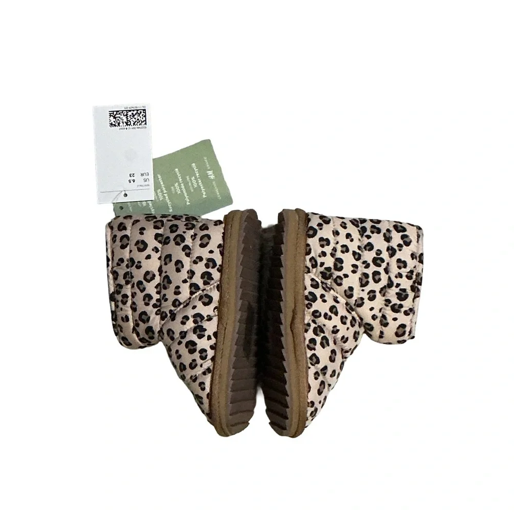 NWT H&M Kids Quilted Padded Faux Fur Boots - Size 6.5 - Leopard Print